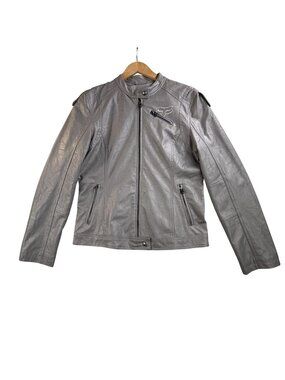 Fox Racing Jacket Womens XL Gray Faux Leather Motorcycle Full Zip Style 56020